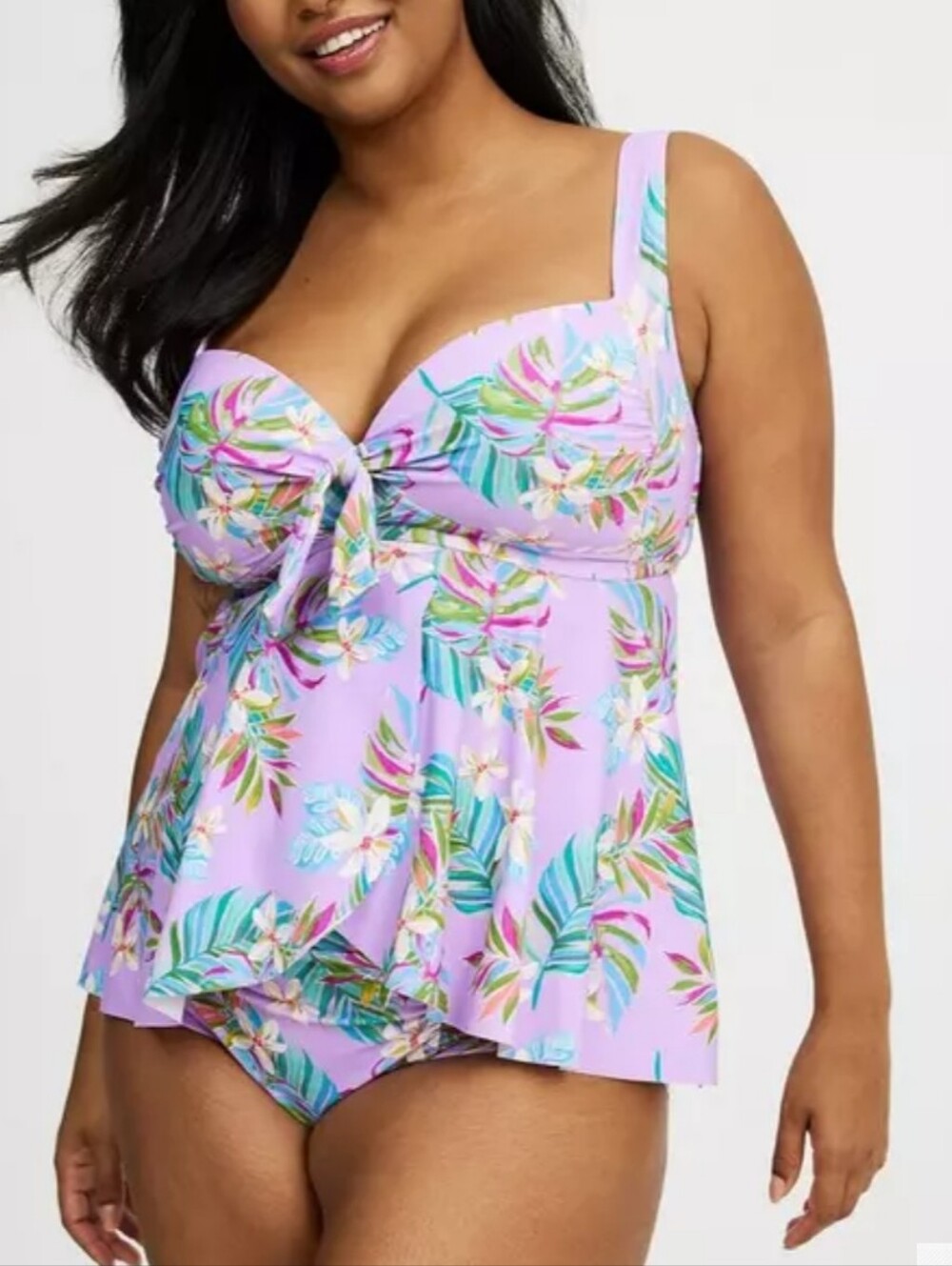NWOT Torrid Lilac Floral Tie-Front Swim Tankini Top and Brief Set
